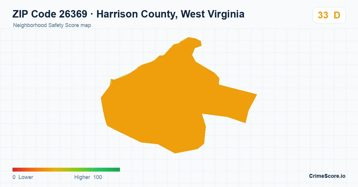 ZIP Code 26369 in Harrison County, West Virginia neighborhood Safety Score map