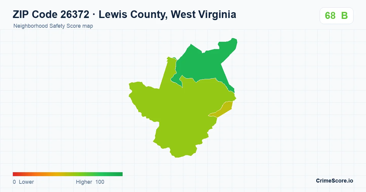 ZIP Code 26372 in Lewis County, West Virginia neighborhood Safety Score map