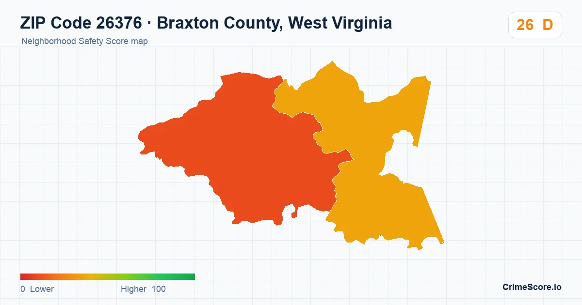 ZIP Code 26376 in Braxton County, West Virginia neighborhood Safety Score map