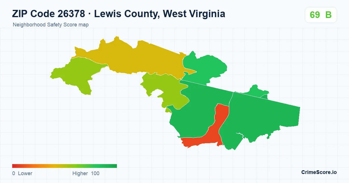 ZIP Code 26378 in Lewis County, West Virginia neighborhood Safety Score map