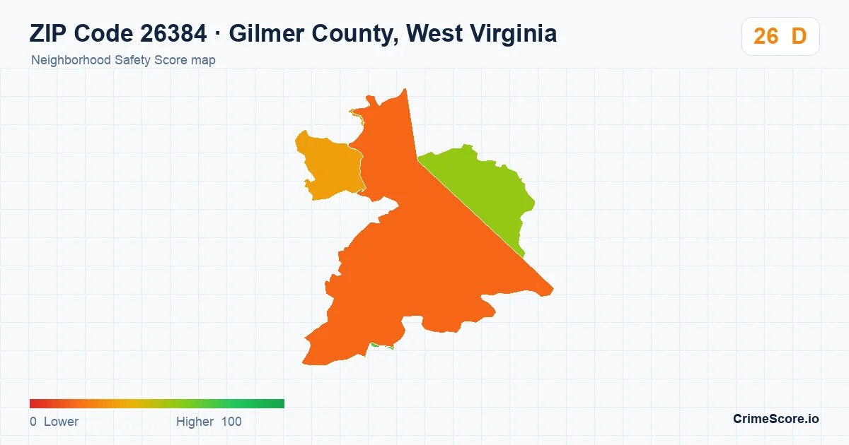 ZIP Code 26384 in Gilmer County, West Virginia neighborhood Safety Score map