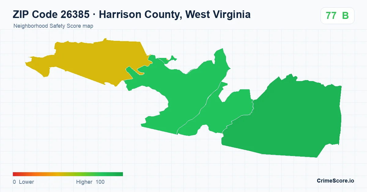 ZIP Code 26385 in Harrison County, West Virginia neighborhood Safety Score map