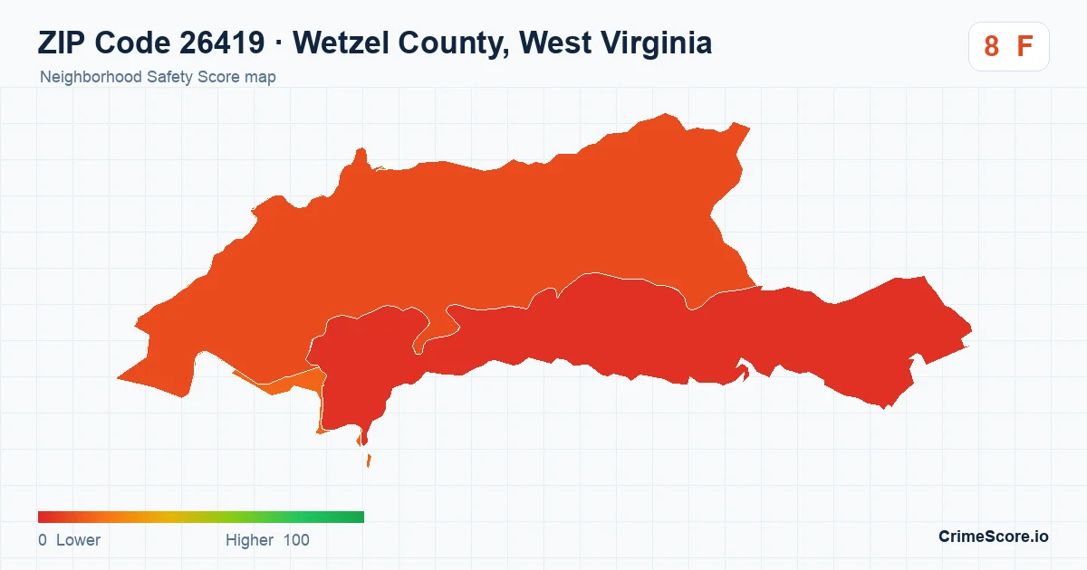 ZIP Code 26419 in Wetzel County, West Virginia neighborhood Safety Score map