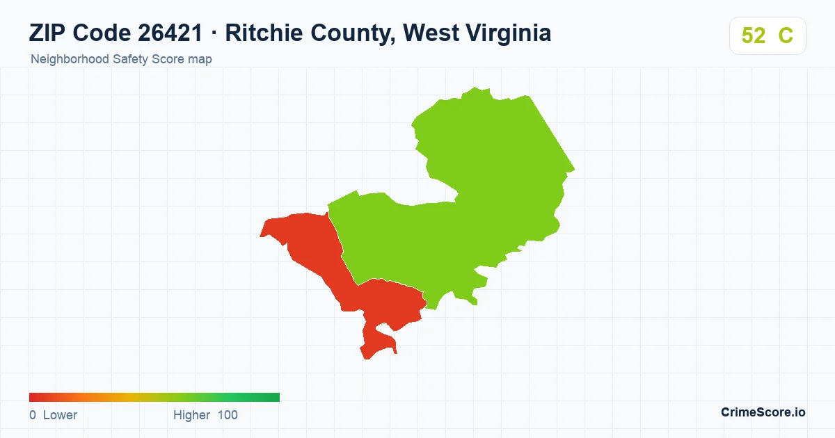 ZIP Code 26421 in Ritchie County, West Virginia neighborhood Safety Score map