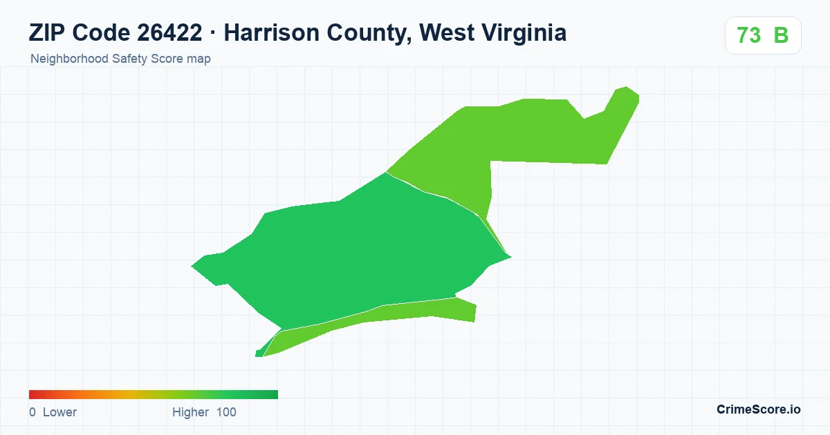 ZIP Code 26422 in Harrison County, West Virginia neighborhood Safety Score map