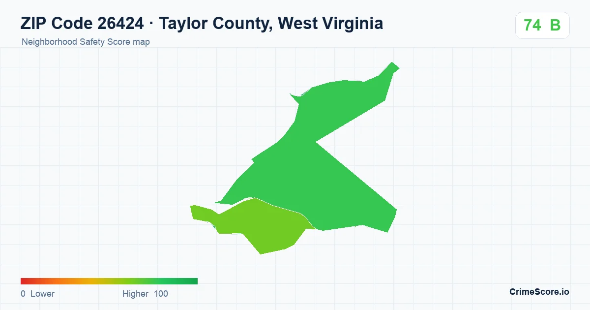 ZIP Code 26424 in Taylor County, West Virginia neighborhood Safety Score map