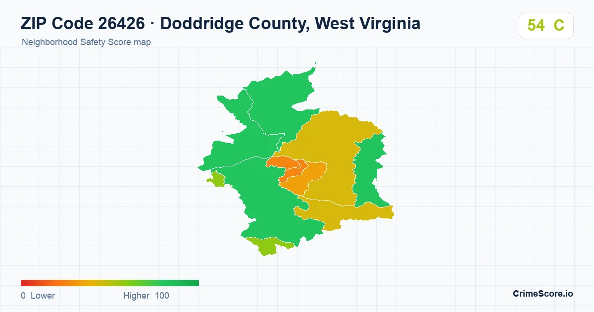 ZIP Code 26426 in Doddridge County, West Virginia neighborhood Safety Score map