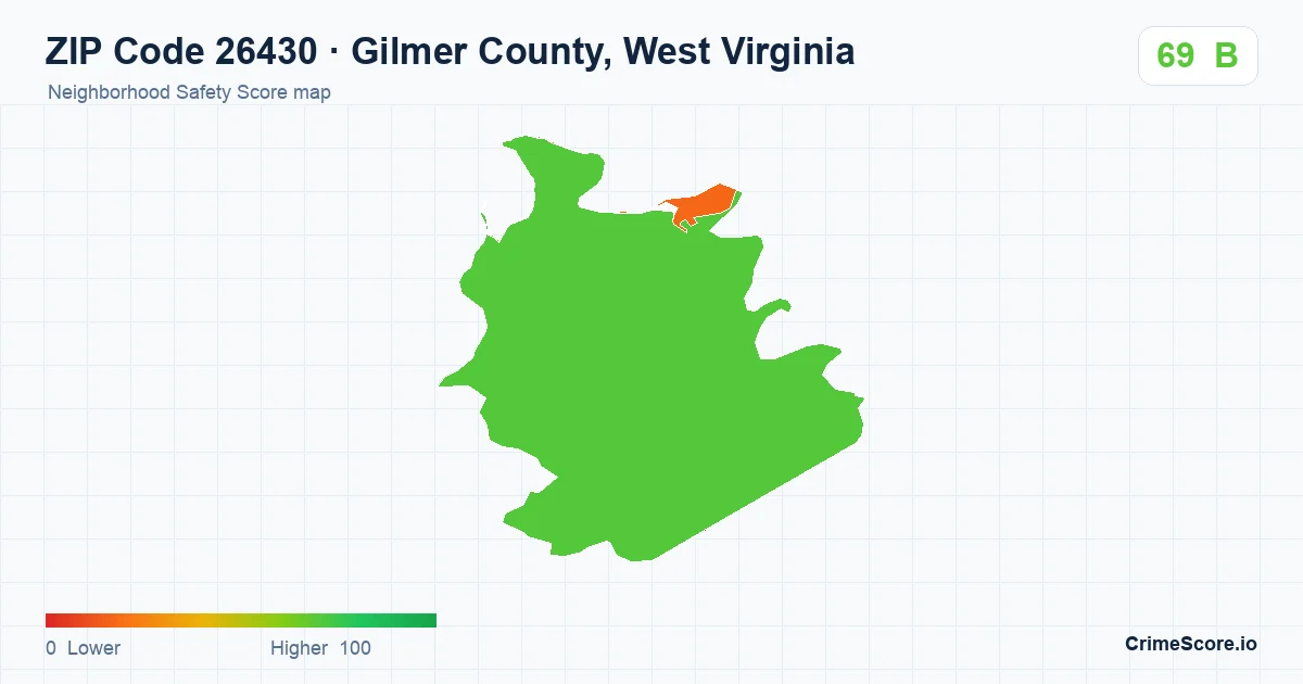 ZIP Code 26430 in Gilmer County, West Virginia neighborhood Safety Score map