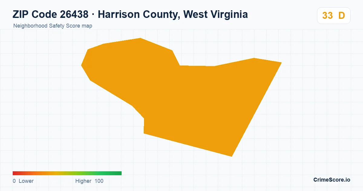 ZIP Code 26438 in Harrison County, West Virginia neighborhood Safety Score map