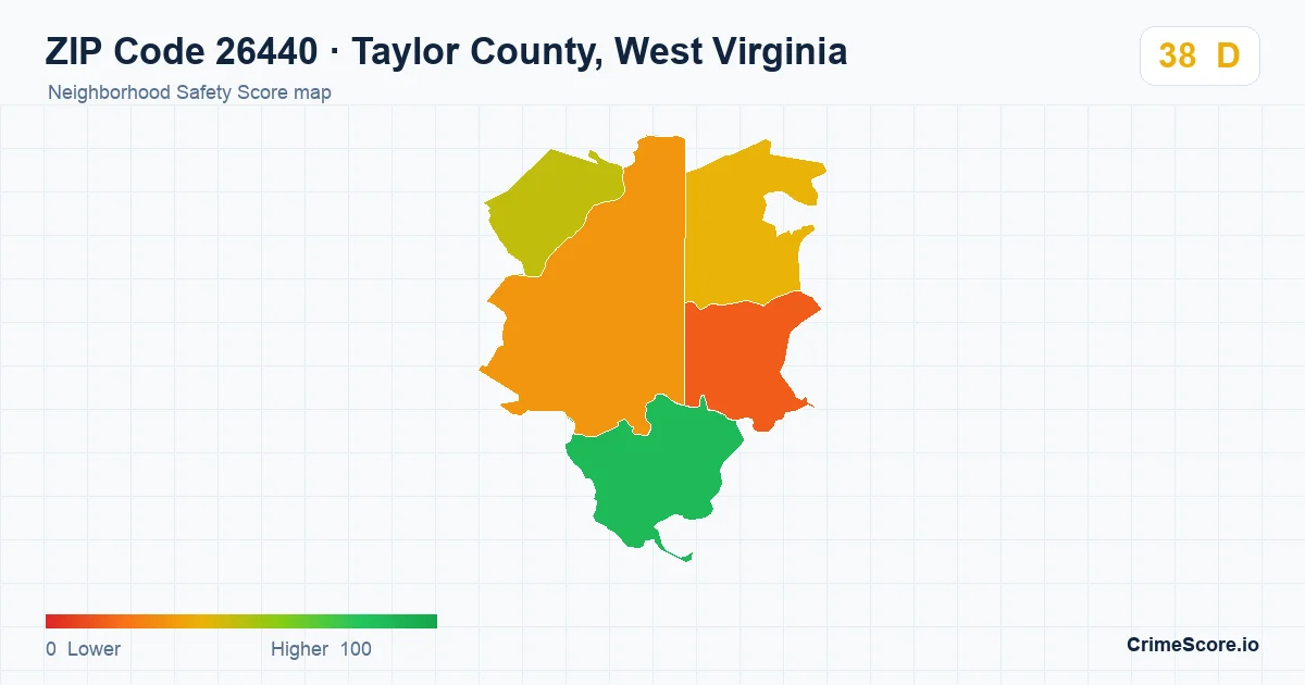 ZIP Code 26440 in Taylor County, West Virginia neighborhood Safety Score map
