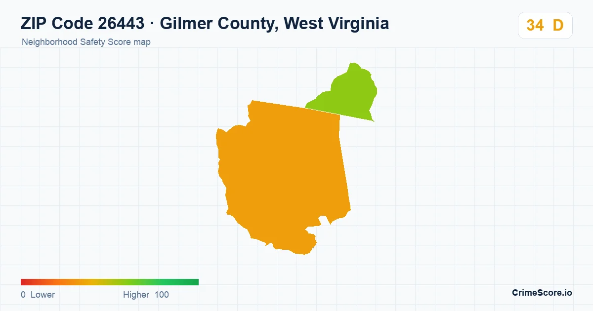 ZIP Code 26443 in Gilmer County, West Virginia neighborhood Safety Score map