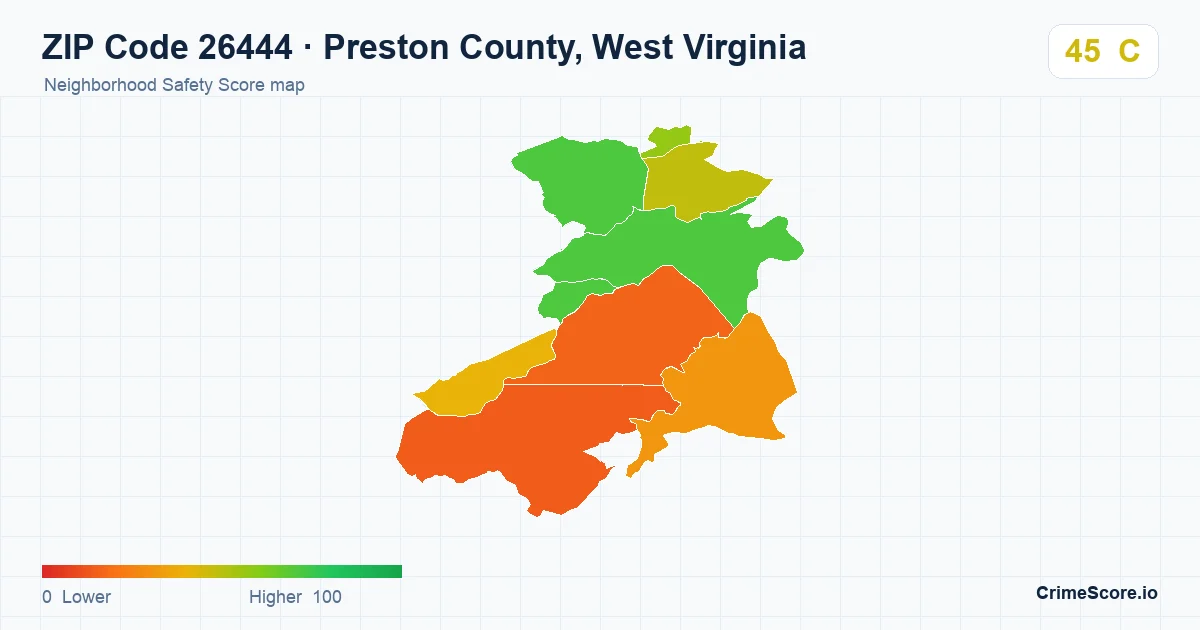 ZIP Code 26444 in Preston County, West Virginia neighborhood Safety Score map