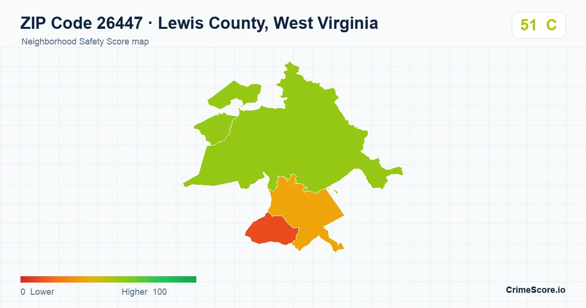 ZIP Code 26447 in Lewis County, West Virginia neighborhood Safety Score map