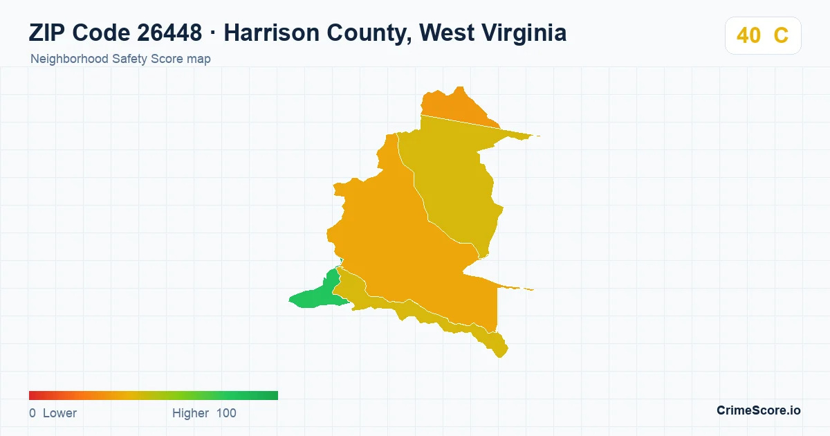 ZIP Code 26448 in Harrison County, West Virginia neighborhood Safety Score map