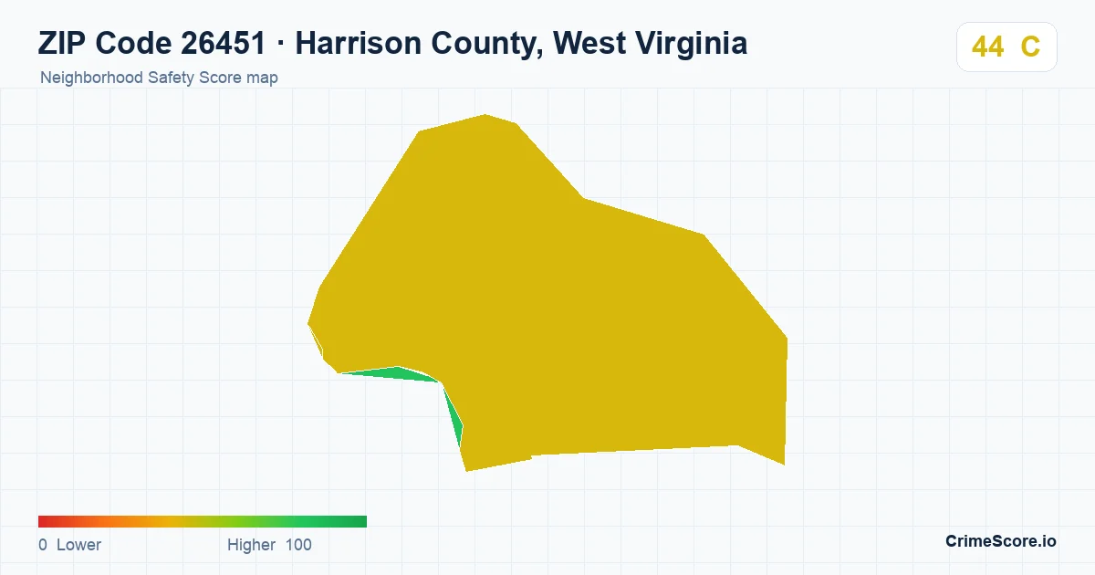 ZIP Code 26451 in Harrison County, West Virginia neighborhood Safety Score map