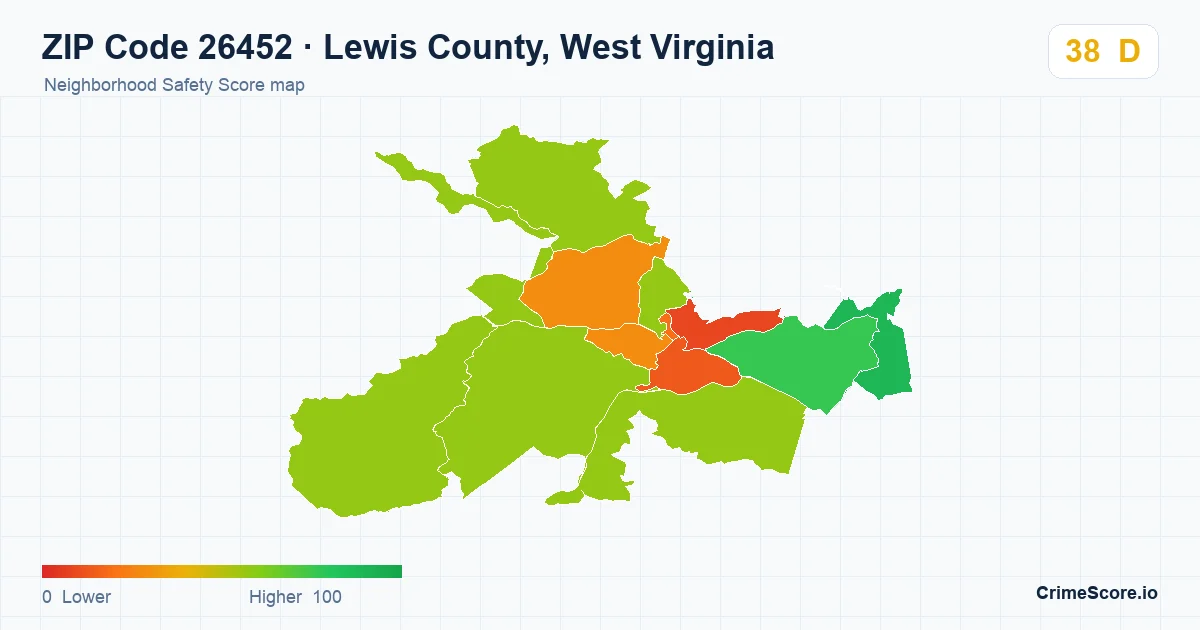 ZIP Code 26452 in Lewis County, West Virginia neighborhood Safety Score map