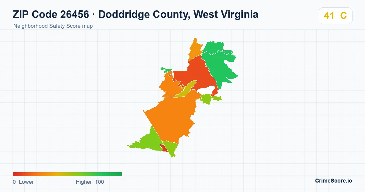 ZIP Code 26456 in Doddridge County, West Virginia neighborhood Safety Score map