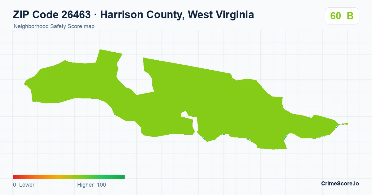 ZIP Code 26463 in Harrison County, West Virginia neighborhood Safety Score map