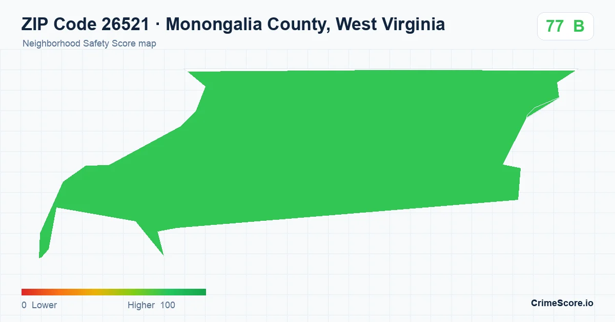 ZIP Code 26521 in Monongalia County, West Virginia neighborhood Safety Score map