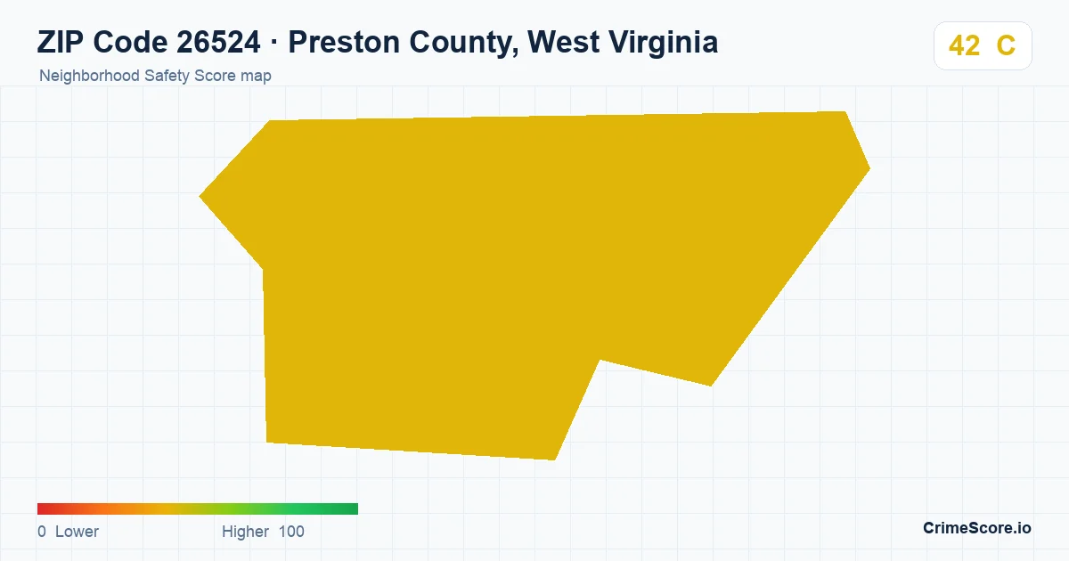 ZIP Code 26524 in Preston County, West Virginia neighborhood Safety Score map