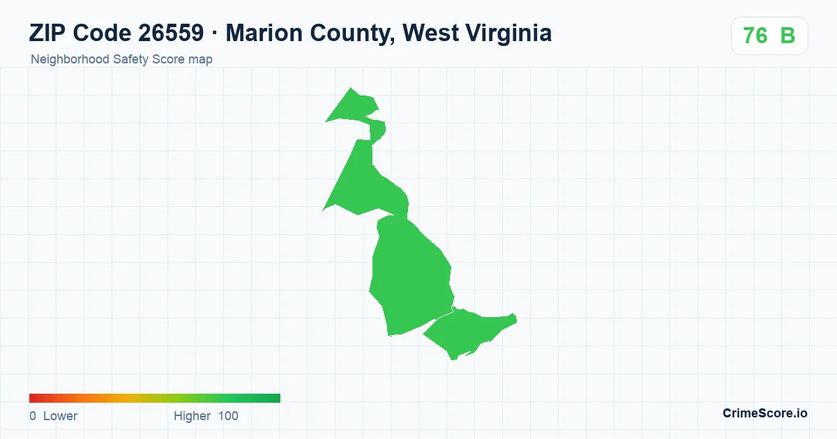 ZIP Code 26559 in Marion County, West Virginia neighborhood Safety Score map