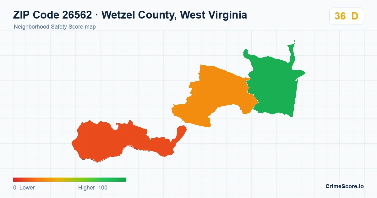 ZIP Code 26562 in Wetzel County, West Virginia neighborhood Safety Score map