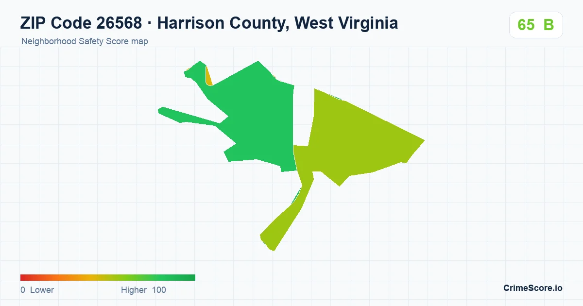 ZIP Code 26568 in Harrison County, West Virginia neighborhood Safety Score map