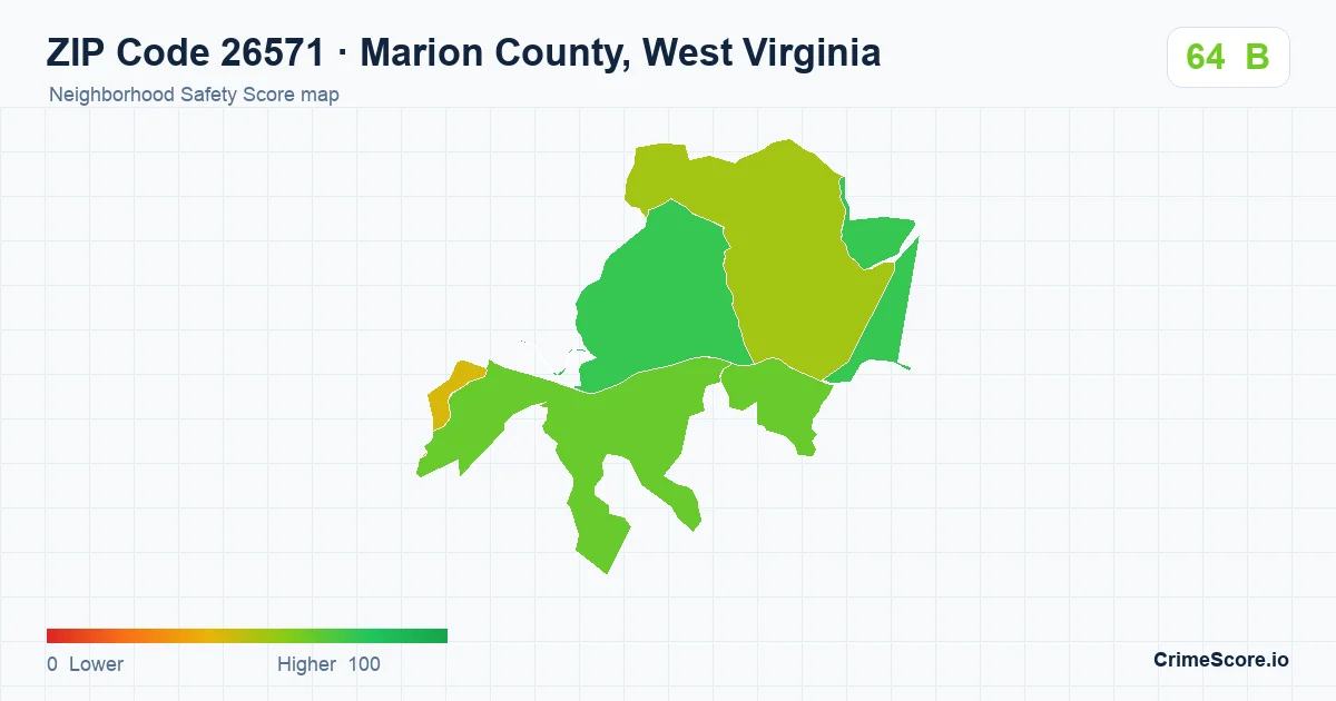 ZIP Code 26571 in Marion County, West Virginia neighborhood Safety Score map