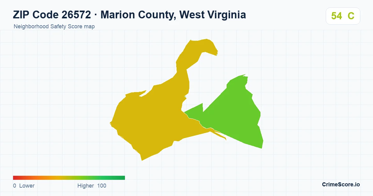 ZIP Code 26572 in Marion County, West Virginia neighborhood Safety Score map