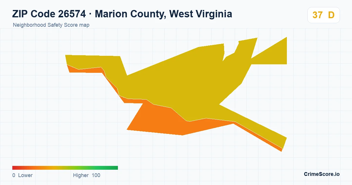 ZIP Code 26574 in Marion County, West Virginia neighborhood Safety Score map