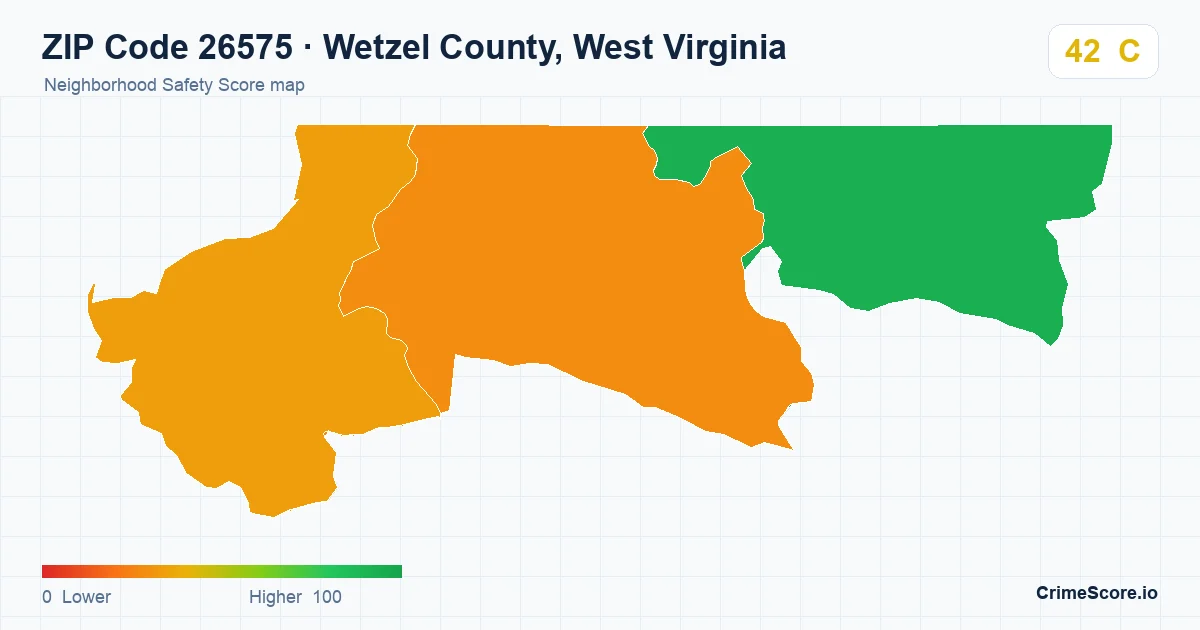 ZIP Code 26575 in Wetzel County, West Virginia neighborhood Safety Score map