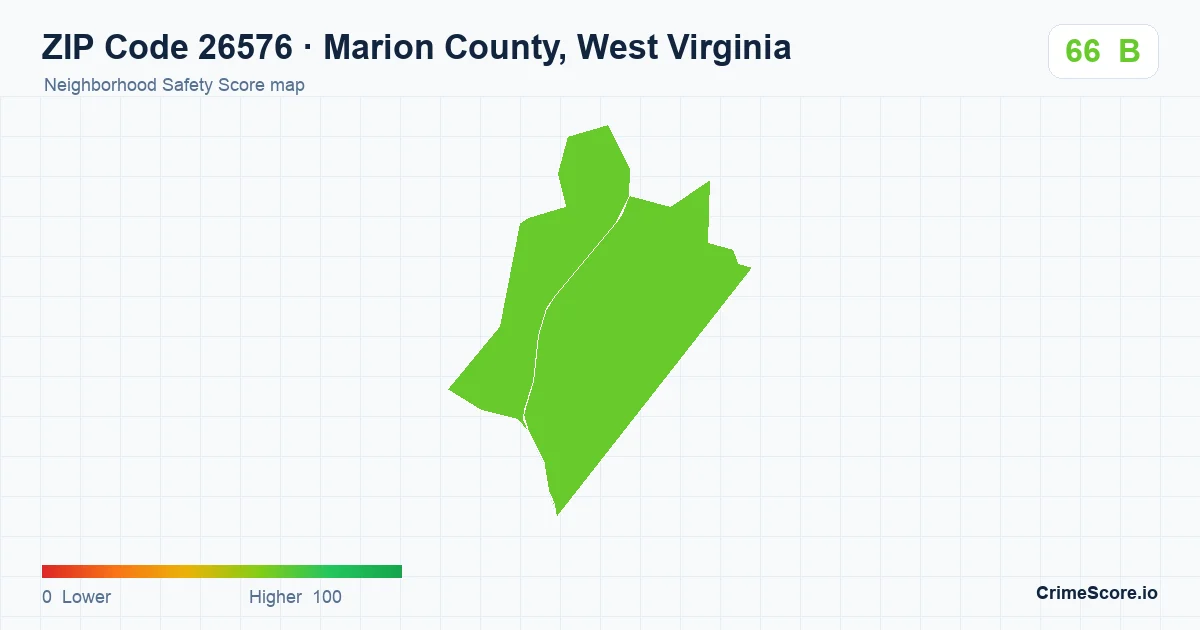 ZIP Code 26576 in Marion County, West Virginia neighborhood Safety Score map