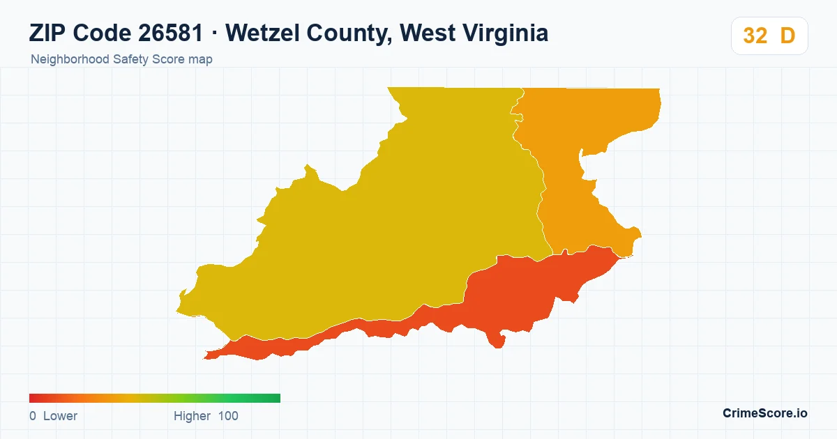 ZIP Code 26581 in Wetzel County, West Virginia neighborhood Safety Score map