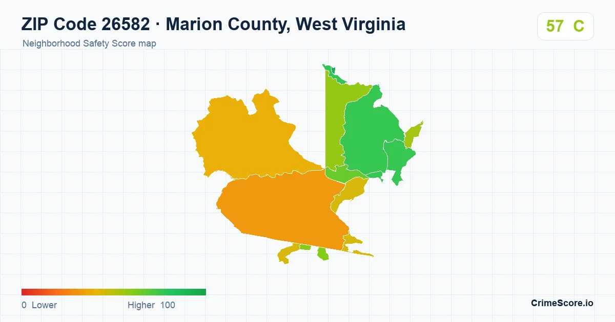 ZIP Code 26582 in Marion County, West Virginia neighborhood Safety Score map