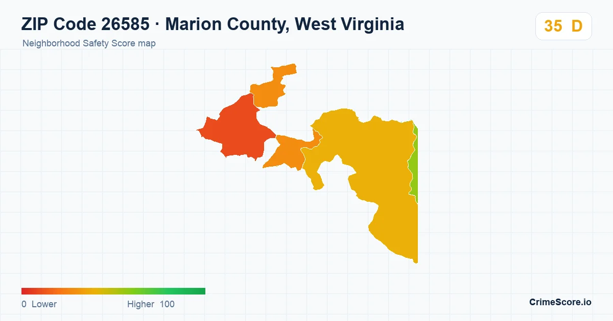 ZIP Code 26585 in Marion County, West Virginia neighborhood Safety Score map