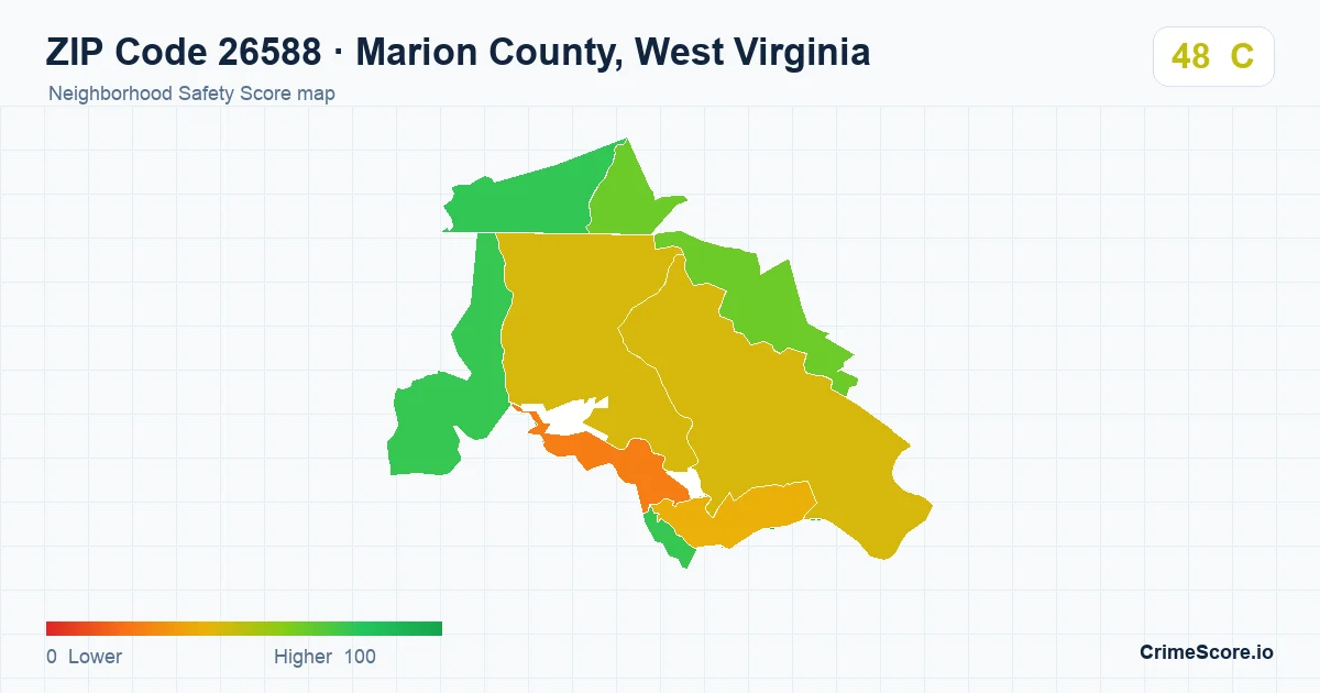 ZIP Code 26588 in Marion County, West Virginia neighborhood Safety Score map