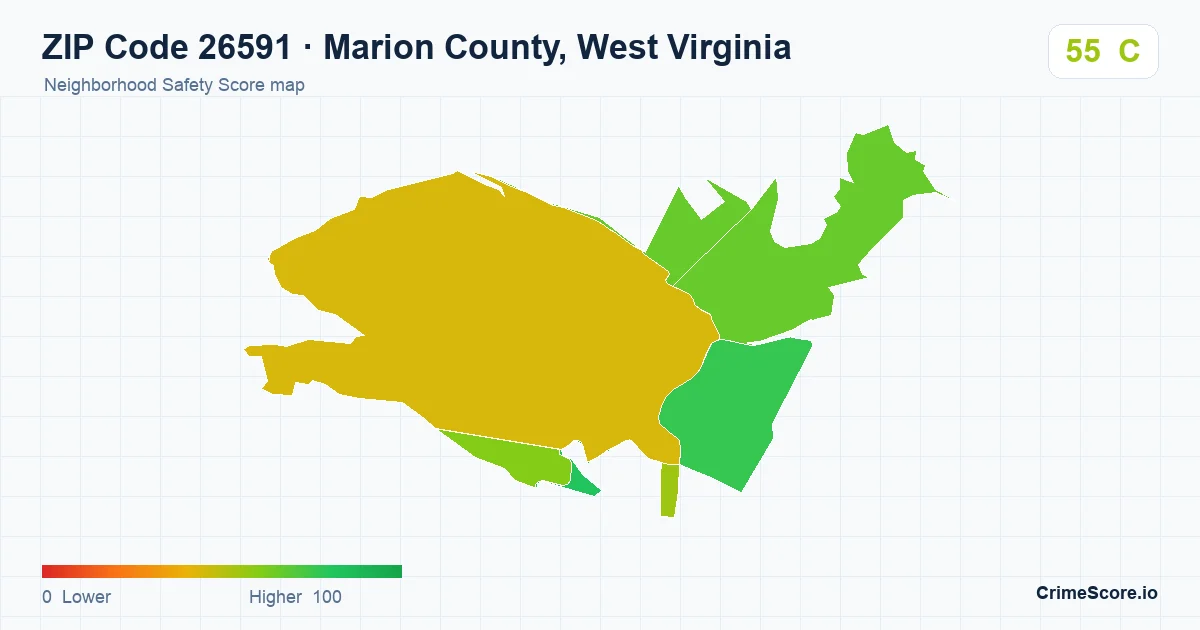 ZIP Code 26591 in Marion County, West Virginia neighborhood Safety Score map