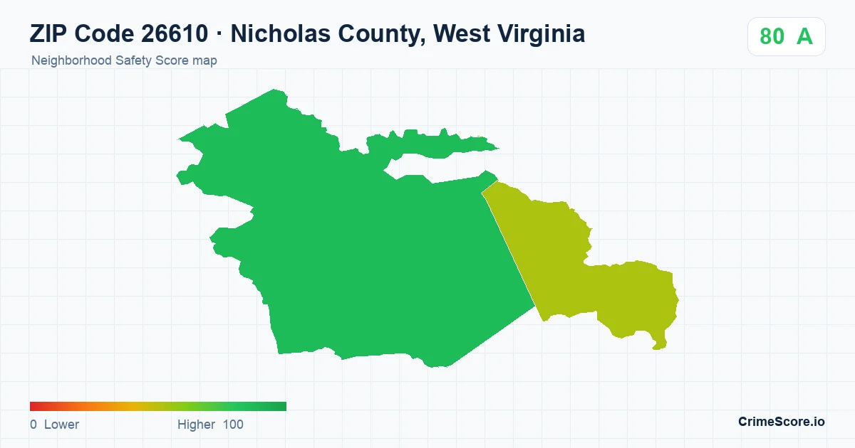 ZIP Code 26610 in Nicholas County, West Virginia neighborhood Safety Score map