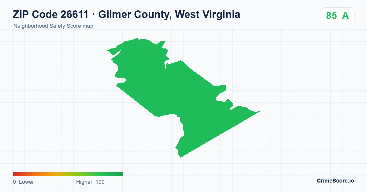 ZIP Code 26611 in Gilmer County, West Virginia neighborhood Safety Score map