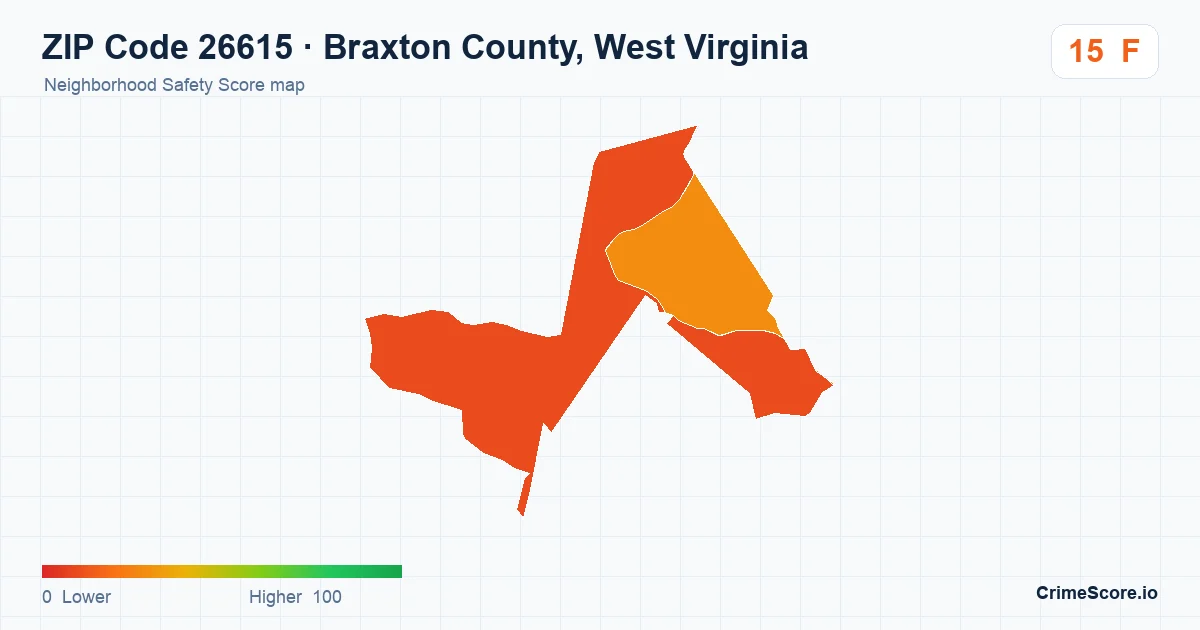 ZIP Code 26615 in Braxton County, West Virginia neighborhood Safety Score map