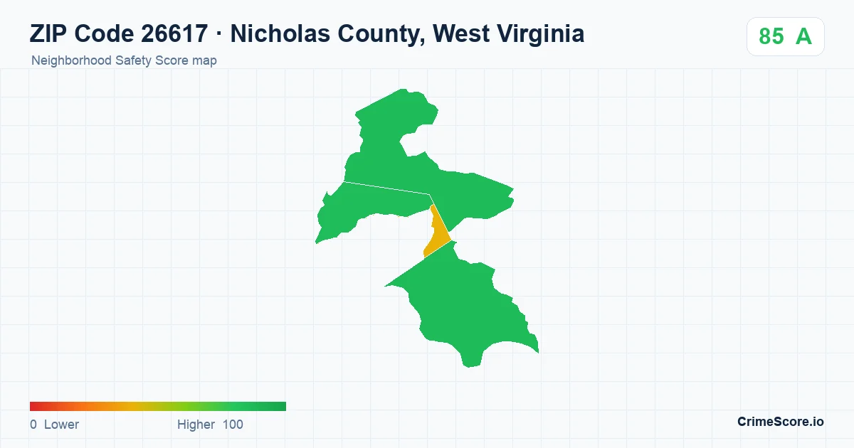 ZIP Code 26617 in Nicholas County, West Virginia neighborhood Safety Score map