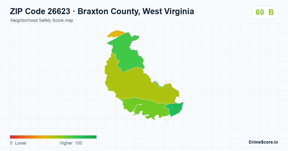 ZIP Code 26623 in Braxton County, West Virginia neighborhood Safety Score map