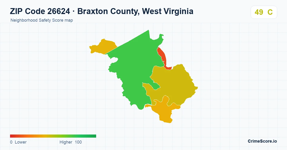 ZIP Code 26624 in Braxton County, West Virginia neighborhood Safety Score map