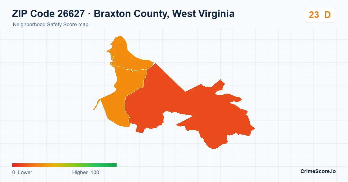 ZIP Code 26627 in Braxton County, West Virginia neighborhood Safety Score map