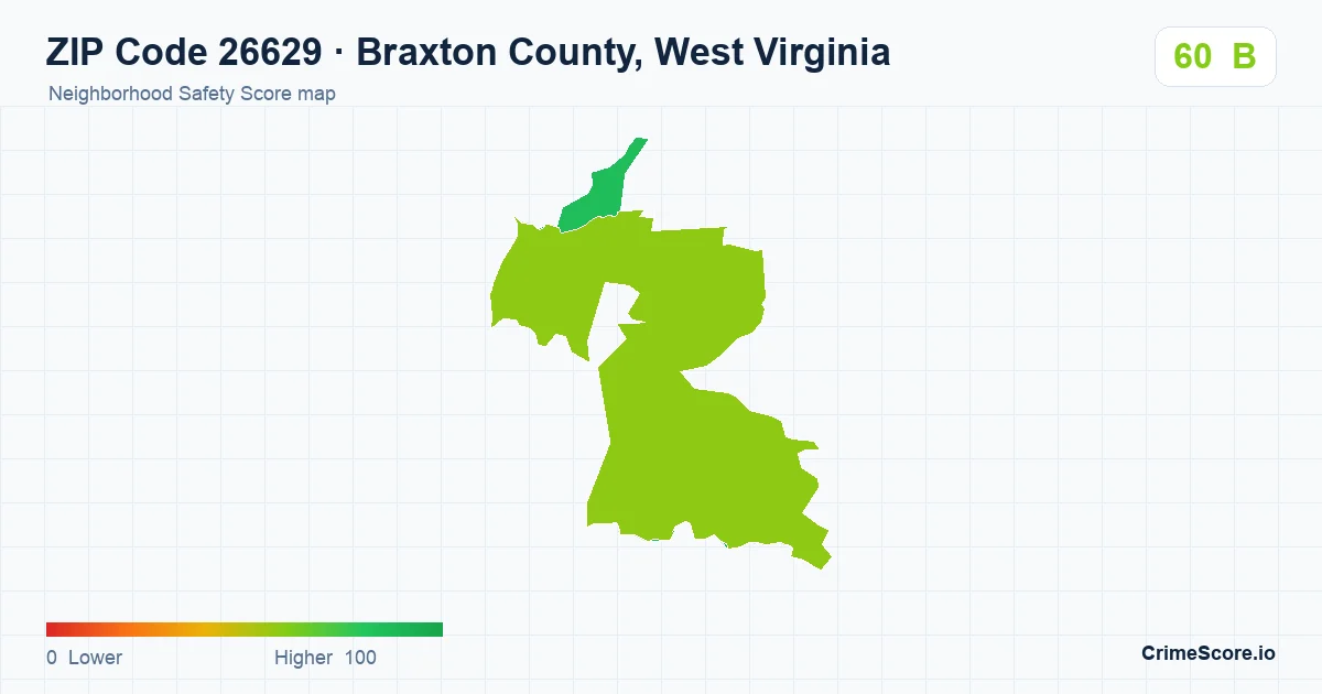 ZIP Code 26629 in Braxton County, West Virginia neighborhood Safety Score map