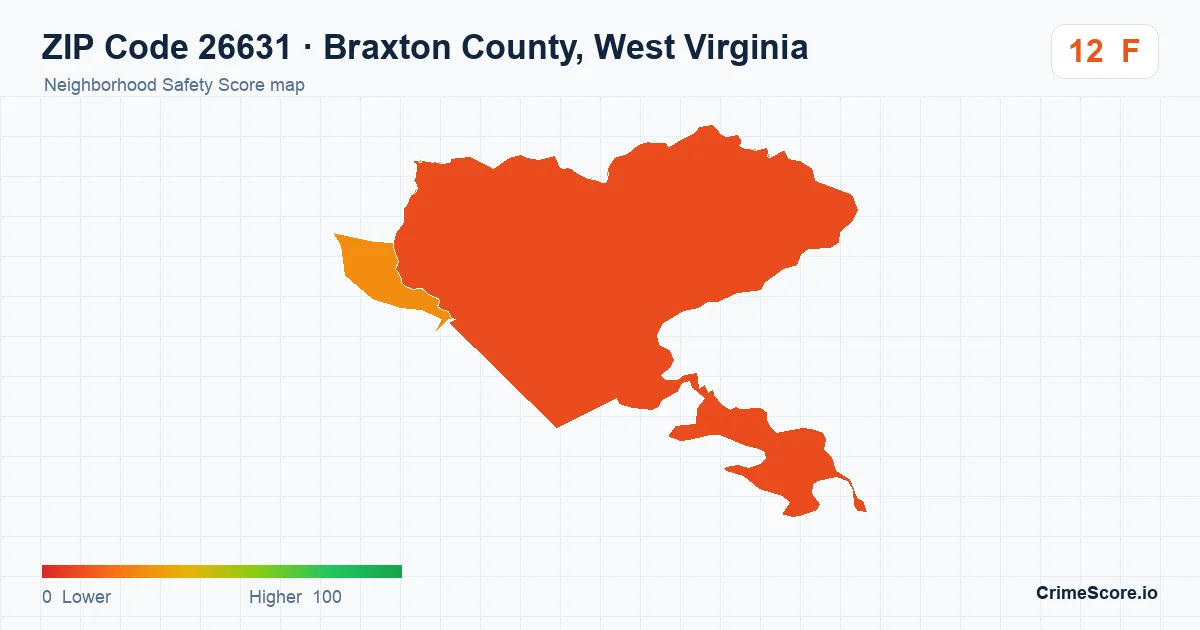 ZIP Code 26631 in Braxton County, West Virginia neighborhood Safety Score map