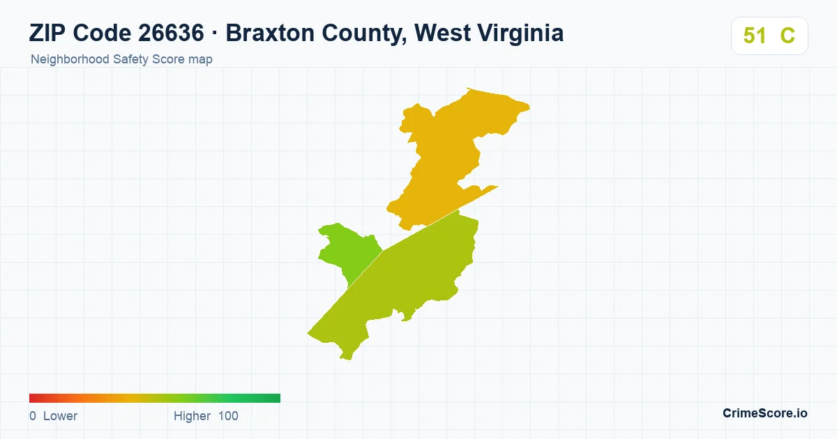 ZIP Code 26636 in Braxton County, West Virginia neighborhood Safety Score map