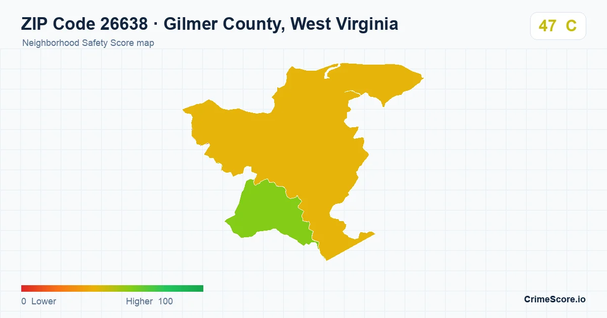 ZIP Code 26638 in Gilmer County, West Virginia neighborhood Safety Score map