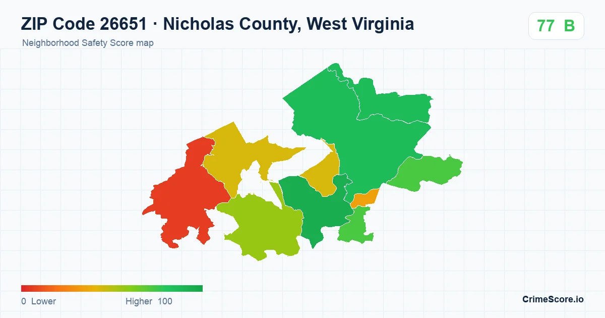 ZIP Code 26651 in Nicholas County, West Virginia neighborhood Safety Score map