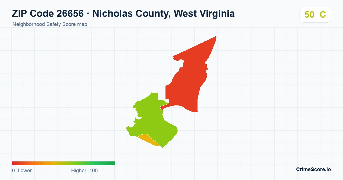 ZIP Code 26656 in Nicholas County, West Virginia neighborhood Safety Score map
